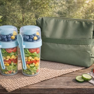 2× Salad Cups with Large Capacity Insulated Thermal Lunch Bag – Portable Cooler Tote for Work, School & Travel