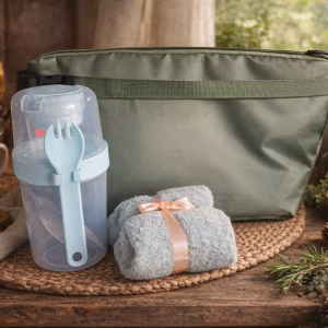 Salad Cup Set with Microfiber Towel and Insulated Thermal Bag (500ml + 300ml) with Fork