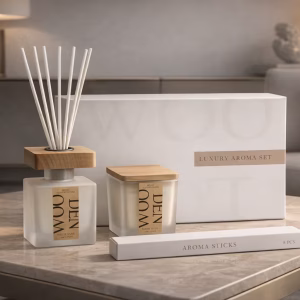 Luxury White Musk Home Fragrance Gift Set | 100ml Reed Diffuser & Candle with Floating Wood Lid