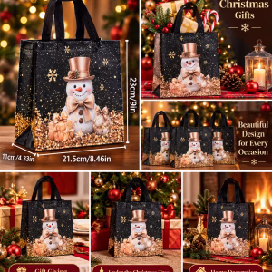 Christmas Gift Bags, Black & Gold Reusable Festive Tote Bags