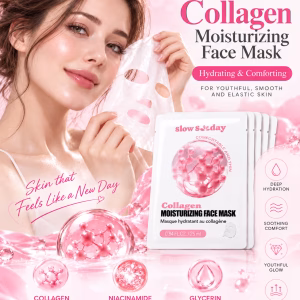 Collagen Face Mask 5 Pack, Hydrating Sheet Masks with Niacinamide